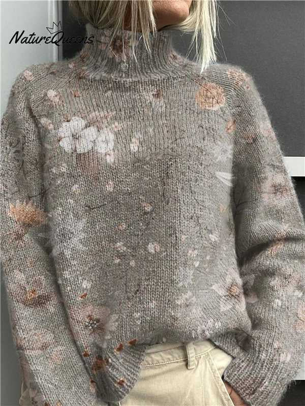 سترة نسائية بياقة مدورة مطبوعة برسومات عيد الميلاد