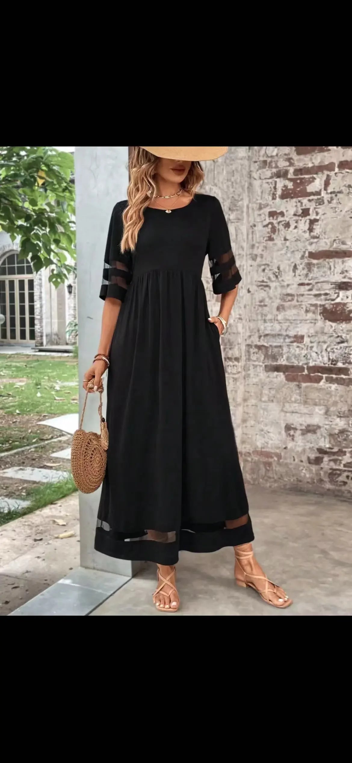 Sleeve Mesh Patchwork Round Neck Dress - MBM INTERNATIONAL HOLDING