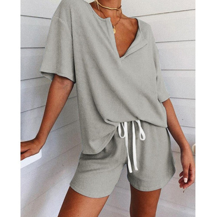 Striped Pit Strip Home Service Pajamas Set