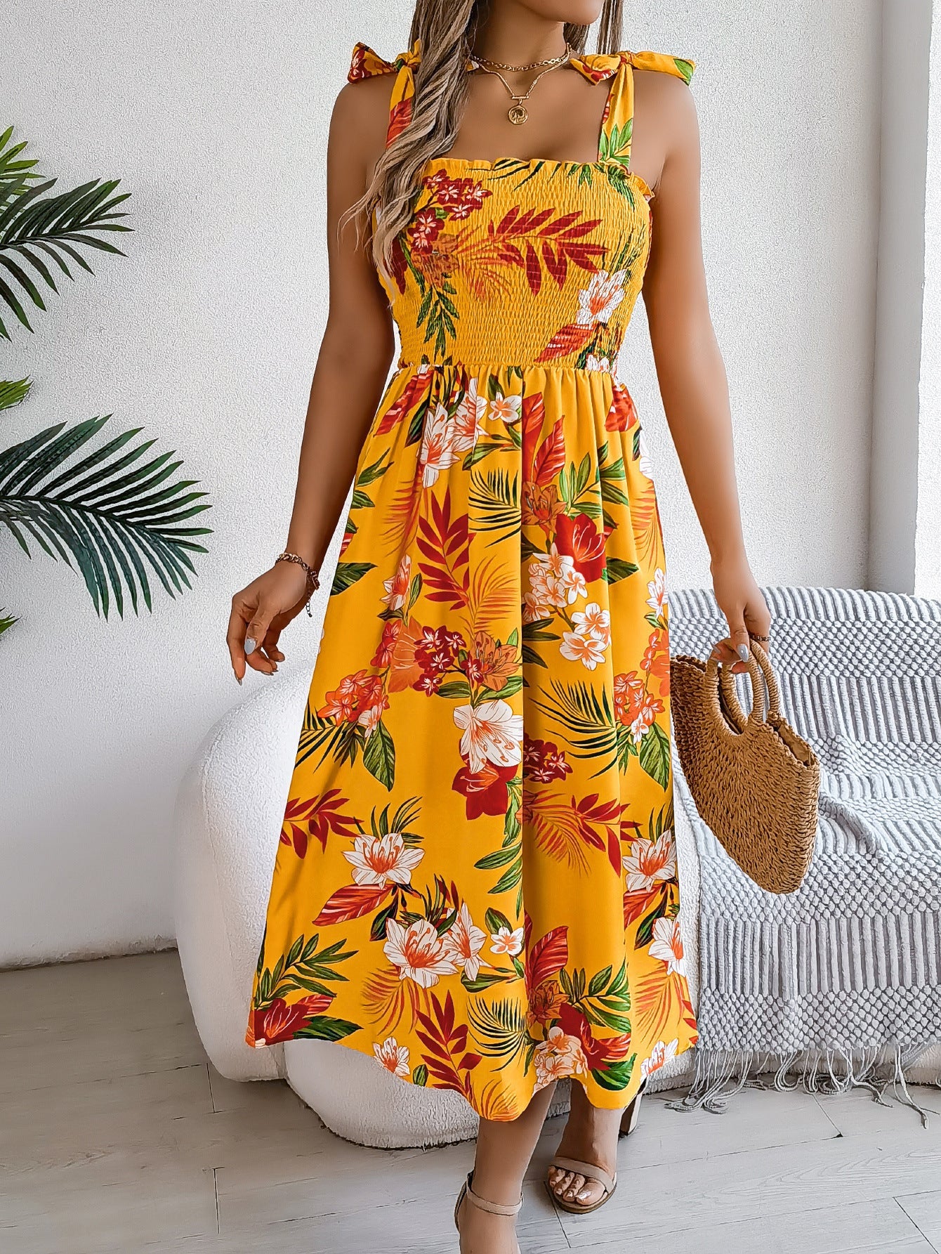 Flowers Print Suspender Corset Dress - MBM INTERNATIONAL HOLDING