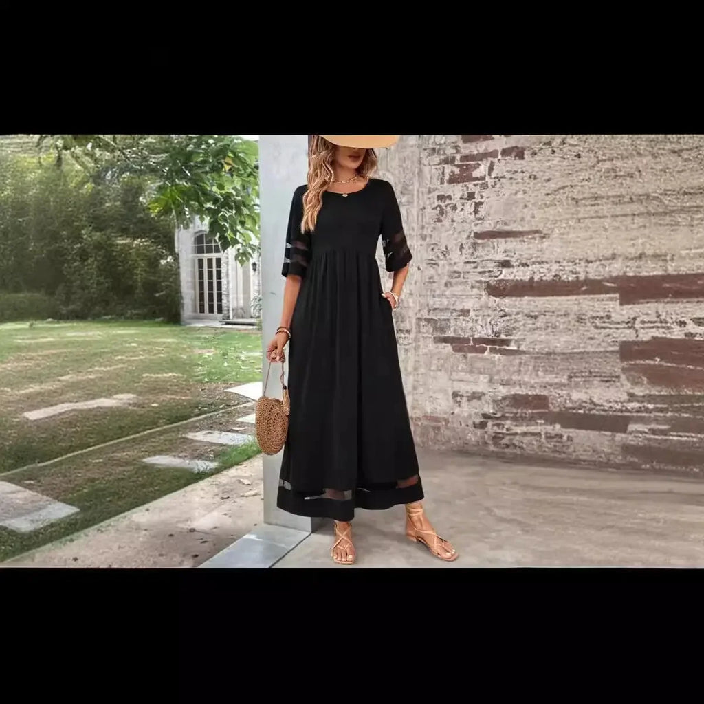 Sleeve Mesh Patchwork Round Neck Dress - MBM INTERNATIONAL HOLDING