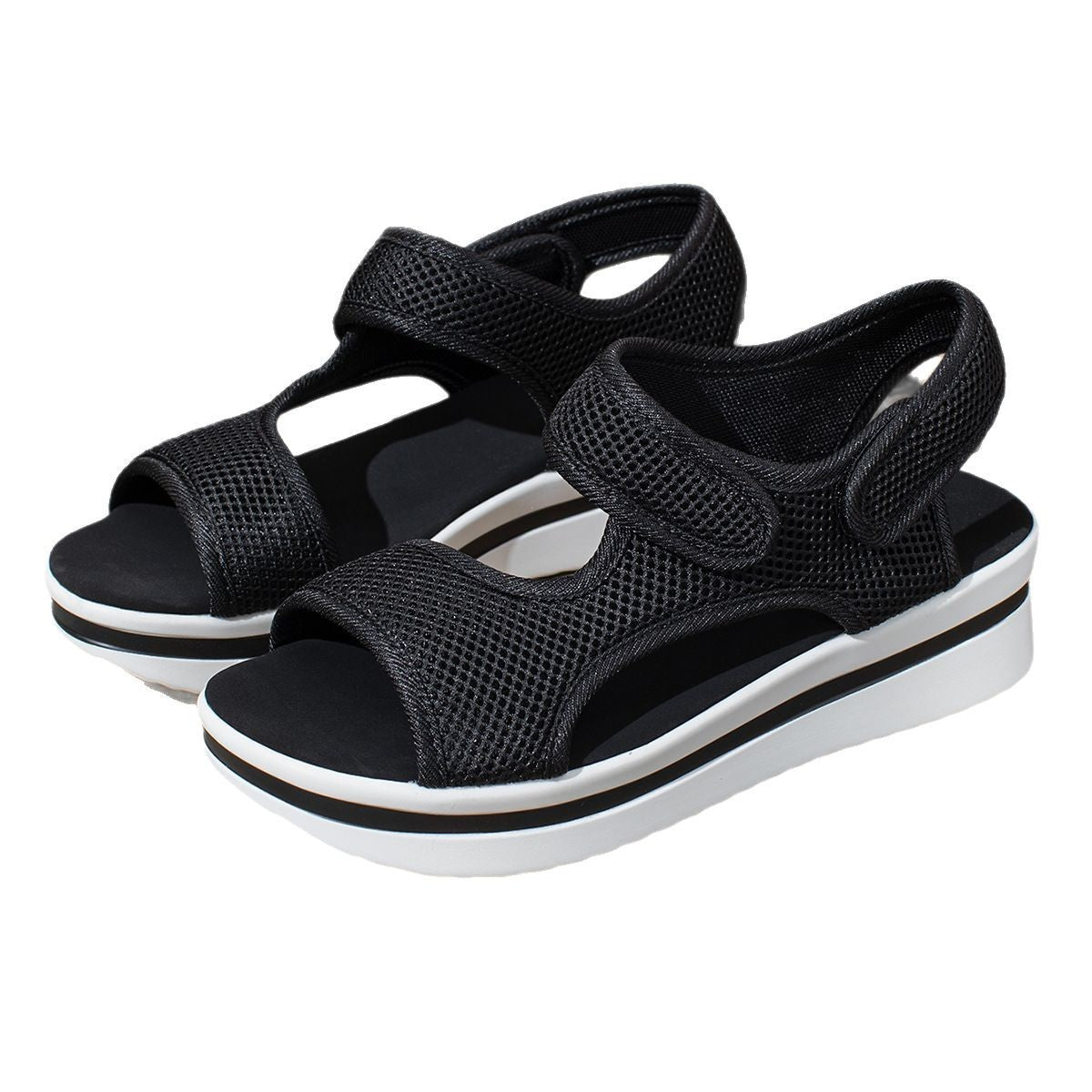 Plus Size Platform Peep Toe Velcro Beach Sandals