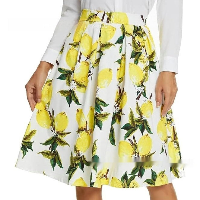 European And American Vintage Printed Floral Skirt